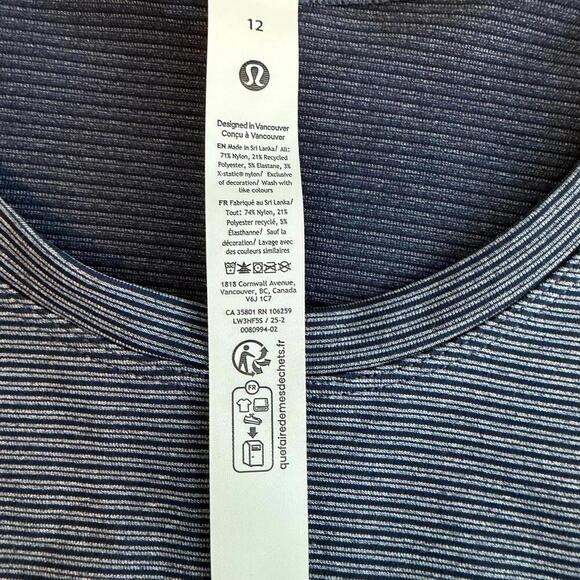 NWT Lululemon Swiftly Tech Long-Sleeve Shirt 2.0 Sz 12 Stripe Club Blue/White - Picture 6 of 9